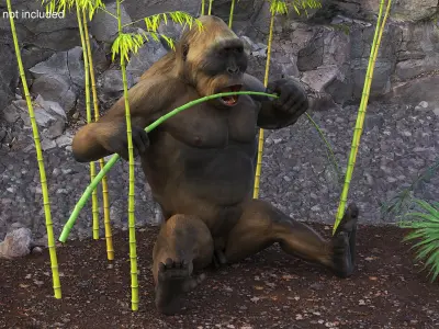 Big Ape Gigantopithecus Eats Bamboo Plants 3D model