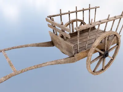 Wooden Wagon Hand Cart Low-poly 3D model