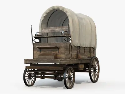 Wooden Covered Wagon-8K PBR 