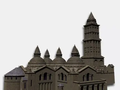 Basilica church with two towers 3D model