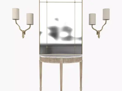   Marble Top Demilune Console  and  wall lamp and mirror 3D model