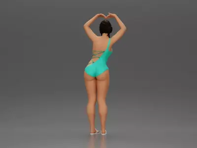 woman in turquoise swimsuit stretching with elegant ballet pose 3D print model