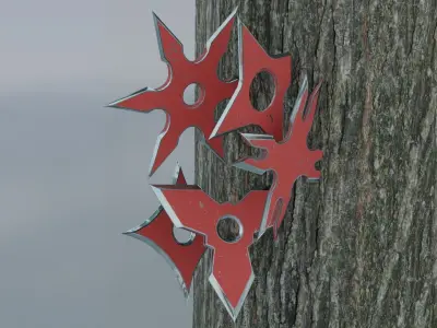 Red Ninja shuriken pack Low-poly 3D model