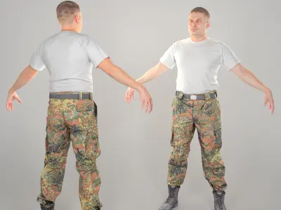Bundeswehr soldier in white t-shirt ready for animation 255 Low-poly 3D model