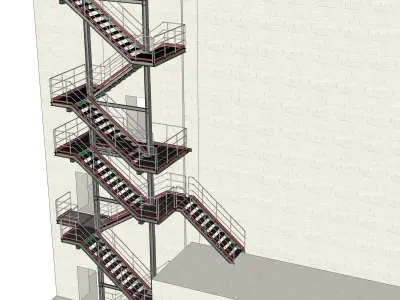 Industrial Fire Escape Staircase 3D Model 3D model