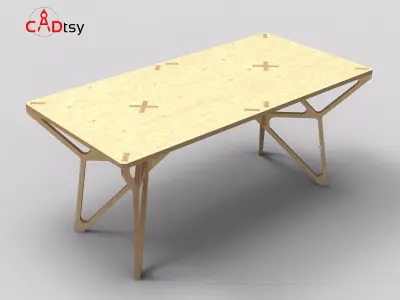 DXF File for CNC Router Cut Contemporary Plywood Dinner Table 3D model