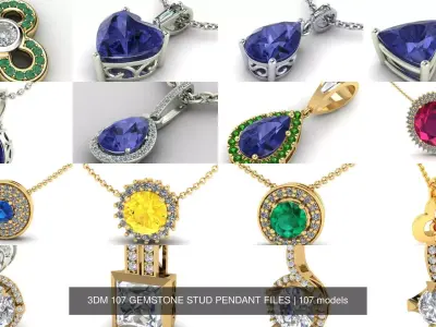3DM 107 GEMSTONE STUD PENDANT FILES 3D Model Pack
