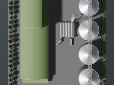 Simple factory and grain silo 25i35 3D model