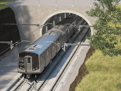 Subway Tunnel Section with Train 3D model