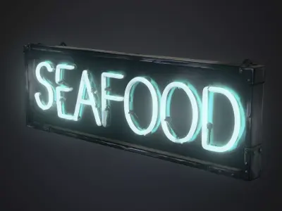 Stylized Neon Signboard - Seafood Restaurant Sign Low-poly 3D model
