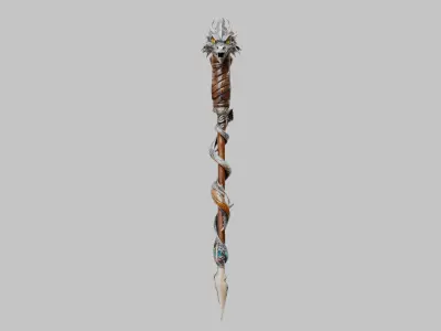 Lowpoly Magical Dragon Crafted Staff Game-Ready 3D Asset   Low-poly 3D model
