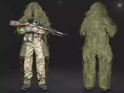 Modular Special Forces Ghillie Sniper Low-poly 3D model
