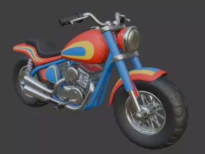 Cartoon Red Chopper Motorcycle 3D Model 3D model shop