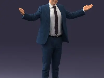 000297 Businessman in Blue Suit with Open Arms 1016 3D model