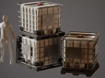 Industrial Water Tank and Plastic Pallet - PBR Game Ready Low-poly 3D model