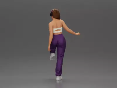 Woman in Headphones Lifting Leg 3D print model