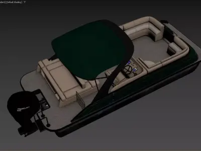 Pontoon Boat with Bimini Top and Mercury Outboard 3D model 3D model