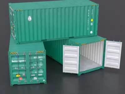 20ft Cargo Container Green Low-poly 3D model
