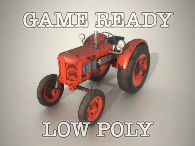 Old Tractor Game Ready Low Poly Low-poly 3D model