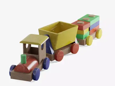 Toy Train Set Low-poly 3D model