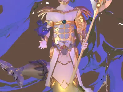 Atlant mermaid holding spear 3D model