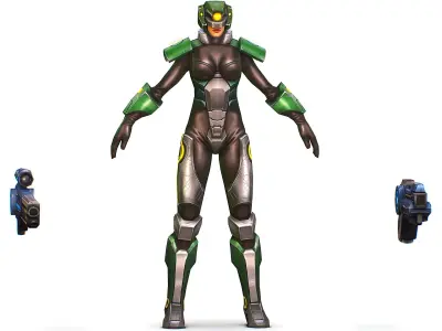 Cartoon Sci-Fi Cyborg Drone Sniper Soldier Low-poly 3D model 2