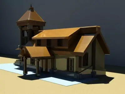 Low Poly Church 3D Model Stylized Architecture Game Ready Low-poly 3D model