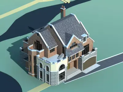 Villa house on map 3D model