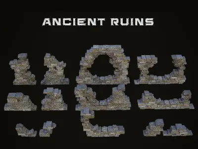 Ruins Scene and Ruins Pack Low-poly 3D model