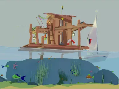 Fishing Shack Scene 3D model