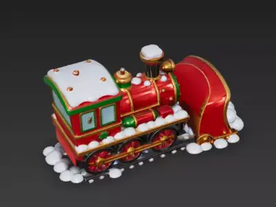 Cute Christmas Snowplow Train 3D - Model Winter Locomotive Low-poly 3D model
