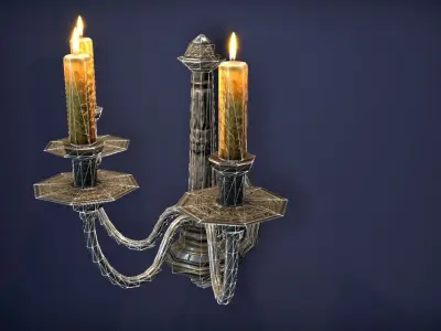 Old wall candle - PBR Game Ready model Low-poly 3D model