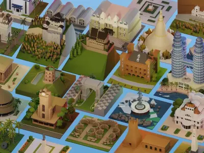 Landmarks of  the world L-M Low-poly 3D model