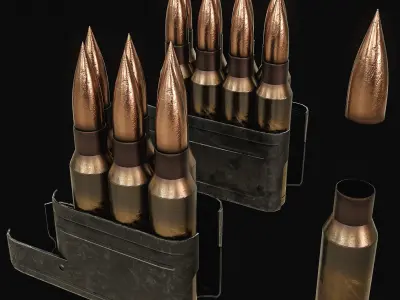 Rifle Mag and Ammo Pack PBR Low-poly 3D model