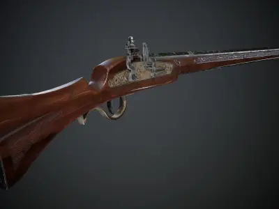 Long Flintlock Musket - model and textures Low-poly 3D model