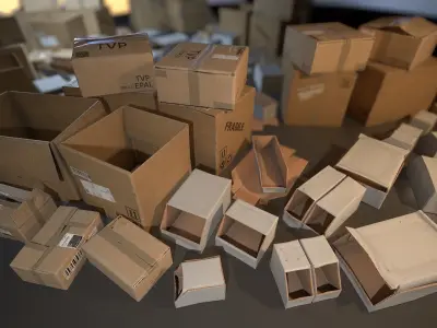 Cardboard Boxes - Game ready props Low-poly 3D model