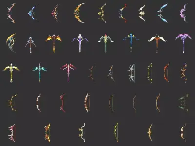 40 Fantasy Bow Collection Low-poly 3D model