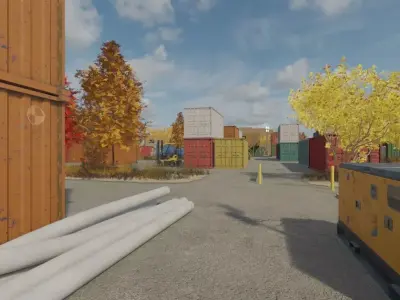 Cargo Container Yard In Autumn 3D model