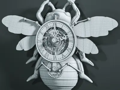 Steampunk Bee Wall Clock Low-poly 3D model