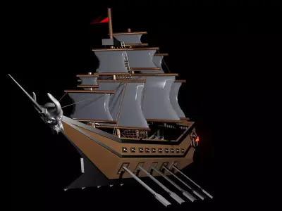 black ship with full detail model Low-poly 3D model