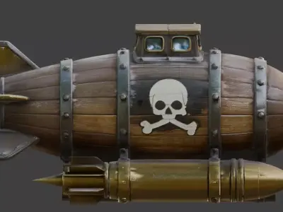 Realistic Steampunk Pirate  Submarine  Low-poly 3D model