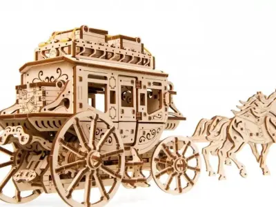 Horse-drawn Stagecoach - 3D DIY Wooden Mechanical Puzzle Model 3D model