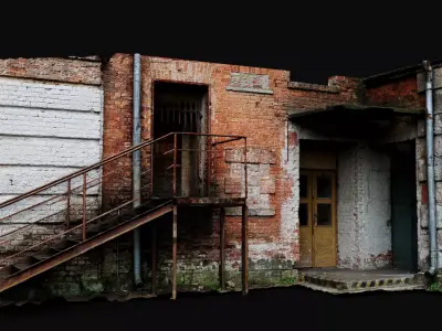 abandoned factory facade brickwall corner photogrammetry Low-poly 3D model