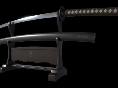 Katana Samurai Sword with Stand Low-poly 3D model
