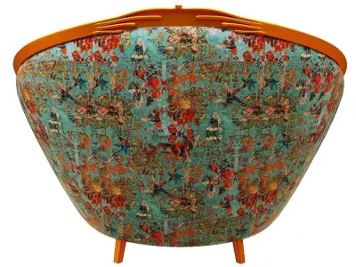 Armchair orange and chair with floral pattern Low-poly 3D model