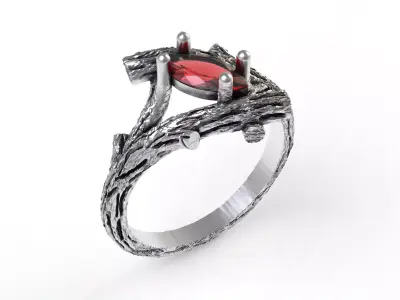 Marquise Diamond Branch Textured Ring 3D print model