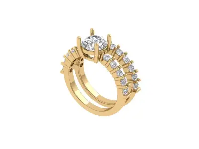 Solitair Ring Bridal Set 3D print model 57