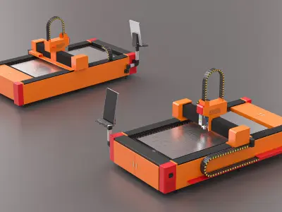Laser Cutting Machine with Steel Detail Rigged 3D model
