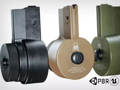 X Products X-91 50 Round Drum Magazine AR Low-poly 3D model purchase