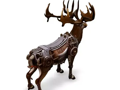 Steampunk Mechanical Deer 3D Model Low-poly 3D model